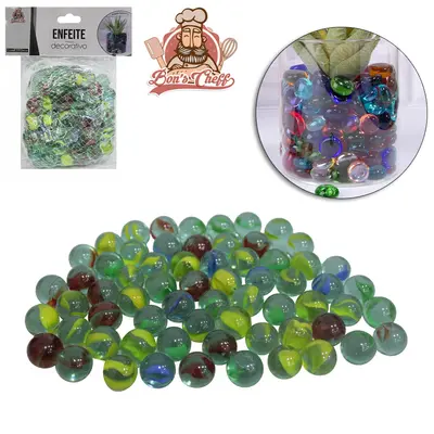ENFEITE DECORATIVO BOLINHA DE VIDRO / GUDE COM 100 PECAS