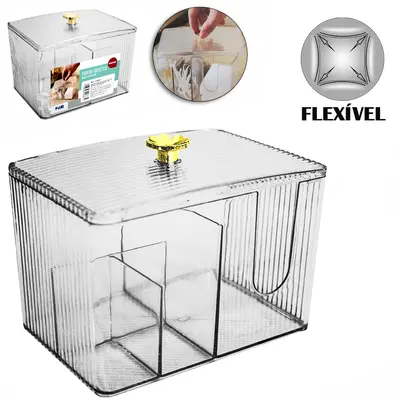 ORGANIZADOR PORTA OBJETOS DE PLASTICO PET FLEXIVEL RETANGULAR COM 4 DIVISORIAS + TAMPA MULTIUSO INOVA 14,5X11,2X10,5CM