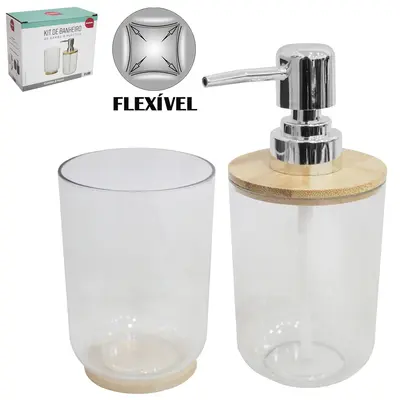 JOGO PARA BANHEIRO DE PLASTICO PET FLEXIVEL / BAMBU REDONDO INOVA COM 2 PECAS 340ML