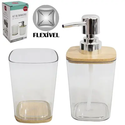 JOGO PARA BANHEIRO DE PLASTICO PET FLEXIVEL / BAMBU QUADRADO INOVA COM 2 PECAS 370ML