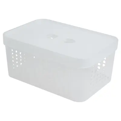 CESTO CAIXA ORGANIZADOR DE PLASTICO RETANGULAR VAZADO EMPILHAVEL COM TAMPA + ALCA TRANSPARENTE 4,5L 26X18X11,5CM
