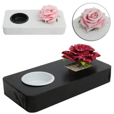 PORTA VELA / CASTICAL DE MADEIRA MDF RETANGULAR COM FLOR PERMANENTE ROSA 16X8X5,5CM