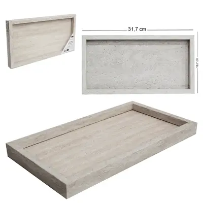 BANDEJA DE CALCARIO COM FUNDO DE VIDRO RETANGULAR DECORATIVA DECOR 31,7X16,7X2,5CM