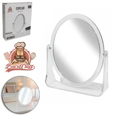 ESPELHO DE MESA OVAL DUPLA FACE COM PEDESTAL DE ACRILICO 17,5X15CM