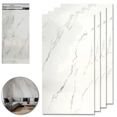 PAPEL DE PAREDE PLACA AUTOADESIVO MARMORE BRANCO COM 4 PECAS 60X30CM