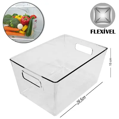 CESTO ORGANIZADOR DE PLASTICO PET FLEXIVEL RETANGULAR COM ALCA MULTIUSO FACILE 29,5X20,5X15CM