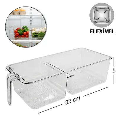 CESTO ORGANIZADOR DE PLASTICO PET FLEXIVEL RETANGULAR COM 2 DIVISORIAS + ALCA MULTIUSO FACILE 32X15,5X9CM