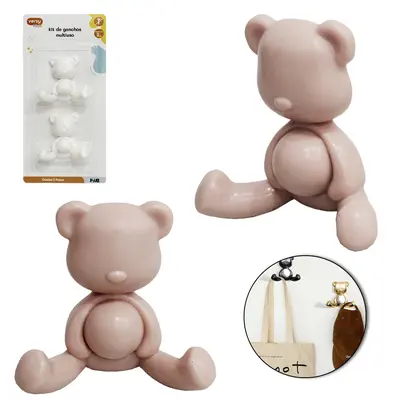 CABIDE GANCHO DE PLASTICO URSO COM 2 GANCHOS DUPLO AUTOADESIVO VERSY KIDS 7X6,5CM