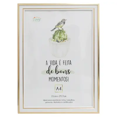 QUADRO PARA DIPLOMAS / CERTIFICADOS A4 DE PLASTICO TMD METALIZADO 30X21CM