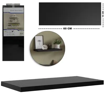 PRATELEIRA RETANGULAR DE MADEIRA MDF PRETO 60X15X1,8CM