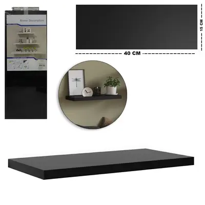 PRATELEIRA RETANGULAR DE MADEIRA MDF PRETO 40X15X1,8CM