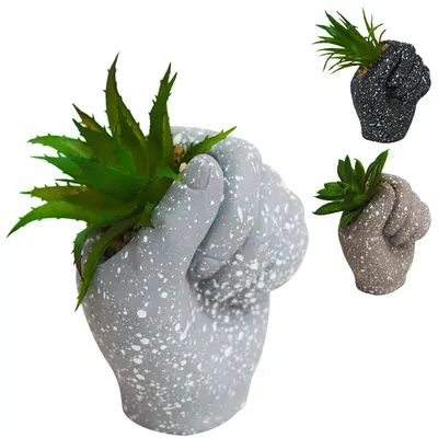FLOR PERMANENTE SUCULENTA COM VASO DE CIMENTO MAO 12X7,5X5CM