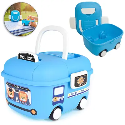ORGANIZADOR DE PLASTICO COM ALCA E RODINHA POLICIA AZUL 20X14X10CM