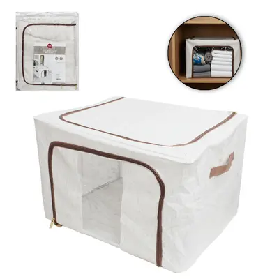 CAIXA ORGANIZADOR DE PVC / TNT COM ARAME E FUNDO DE MDF DOBRAVEL MULTIUSO COM VISOR E ZIPER + ALCA INOVA 50X40X33CM