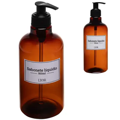 PORTA SABONETE LIQUIDO DE PLASTICO PET REDONDO VINTAGE 500ML
