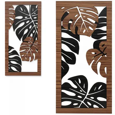 ENFEITE PLACA DE MADEIRA MDF RETANGULAR 3D VAZADO 38X18,5CM