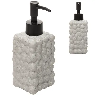 PORTA SABONETE LIQUIDO DE PORCELANA QUADRADO BUBBLE CINZA 300ML