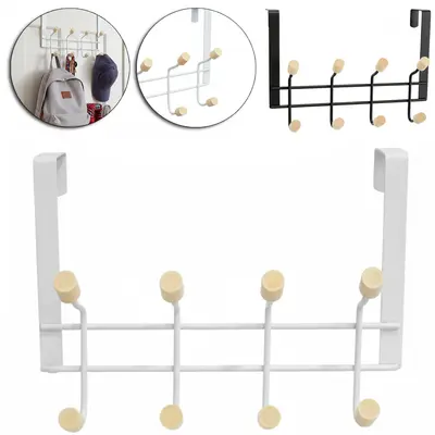CABIDE GANCHO ARAMADO PARA PORTA WHITE / BLACK COM 8 GANCHOS DE MADEIRA 28X15CM