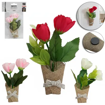 ENFEITE DECORATIVO BUQUE DE TULIPAS COM IMA 16,5X5,5CM