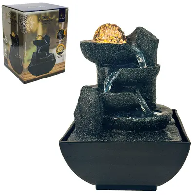 FONTE DE AGUA DECORATIVA ESFERA 3 QUEDAS COM 4 LEDS CASAL REAL BIVOLT 18X13X13CM