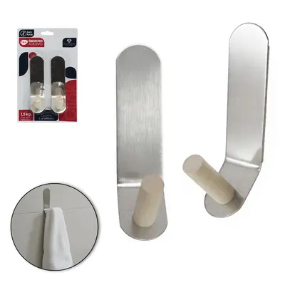 CABIDE GANCHO DE INOX / MADEIRA AUTOADESIVO COM 2 PECAS 9,7X4X2,5CM