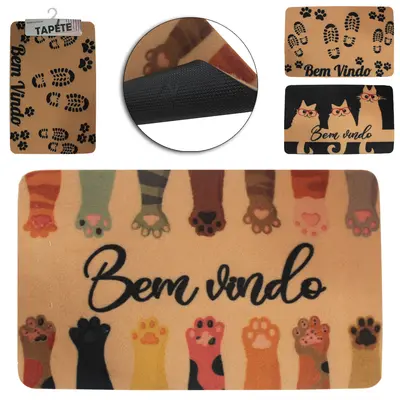 TAPETE CAPACHO DE PISO DE VELUDO RETANGULAR ANTIDERRAPANTE ESTAMPAS SORTIDAS 58X38CM