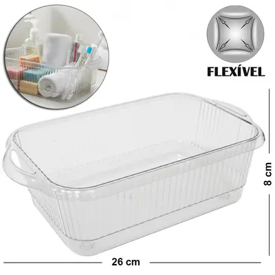 ORGANIZADOR DE PLASTICO PET FLEXIVEL RETANGULAR COM ALCA 26X15,5X8CM