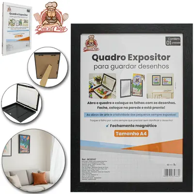 QUADRO PARA EXPOR E ARMAZENAR DESENHOS A4 DE MADEIRA MDF 32,8X24X3CM