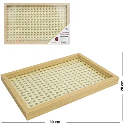BANDEJA DE PLASTICO TIPO MADEIRA COM FUNDO DE VIDRO RETANGULAR DECORATIVA DECOR 30X20X2,5CM