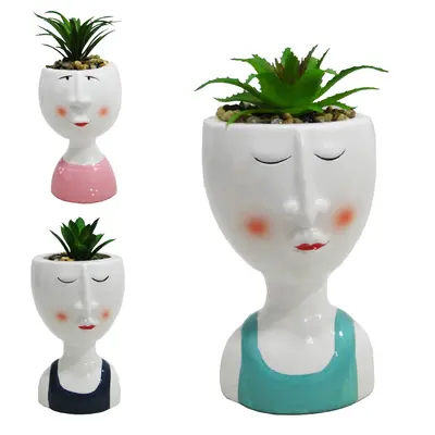 FLOR PERMANENTE SUCULENTA COM VASO DE CERAMICA MENINO / MENINA 16X8X7CM NA CAIXA