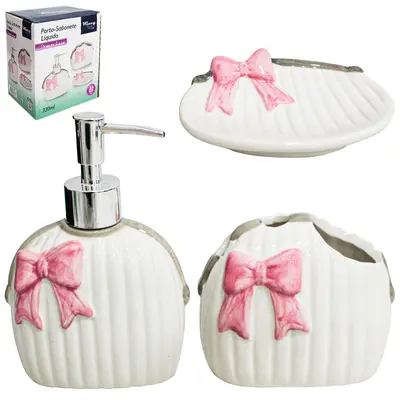 JOGO PARA BANHEIRO DE PORCELANA DREAM LACE LACO COM 3 PECAS