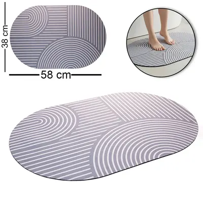 TAPETE DE PISO DE BORRACHA OVAL SUPER ABSORVENTE CONTOUR THREE CINZA 58X38CM