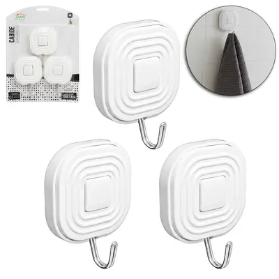 CABIDE GANCHO DE METAL QUADRADO DE PLASTICO AUTOADESIVO COM 3 PECAS 7X5,2CM