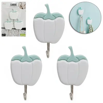 CABIDE GANCHO DE METAL FRUTAS DE PLASTICO AUTOADESIVO COM 3 PECAS 8CM