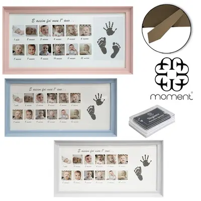 PORTA RETRATO / MURAL COM MOLDURA DE PLASTICO PARA 12 FOTOS + CARIMBEIRA 3,5X3,5CM