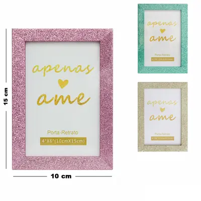 PORTA RETRATO 10X15 COM MOLDURA DE MADEIRA MDF GLITTER