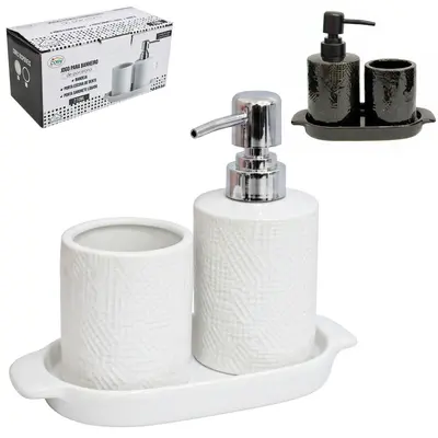 JOGO PARA BANHEIRO COM SUPORTE DE PORCELANA 3 PECAS 270ML
