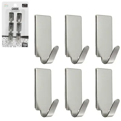CABIDE GANCHO DE INOX RETANGULAR AUTOADESIVO COM 6 PECAS 3,5X1,5CM