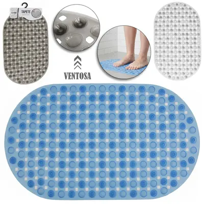 TAPETE DE PISO DE PVC OVAL PARA BANHEIRO COM VENTOSA TRANSCOLOR 65X35CM