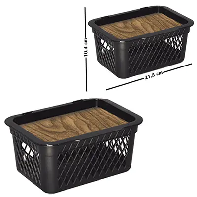 CESTO ORGANIZADOR DE PLASTICO RETANGULAR TELADO COM TAMPA LABEL TIPO MADEIRA 2,5L 21,5X15,7X10,4CM