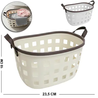 CESTO ORGANIZADOR DE PLASTICO OVAL VAZADO COM ALCA 31X23,5X18CM