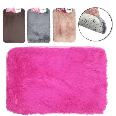 TAPETE DE PISO DE PELUCIA ALTA RETANGULAR ANTIDERRAPANTE SOFT 58X38CM