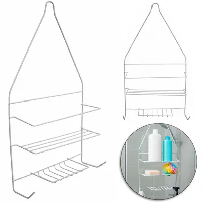 PORTA SHAMPOO ARAMADO COM 2 GANCHOS + SABONETEIRA BRANCO 43X24X8CM
