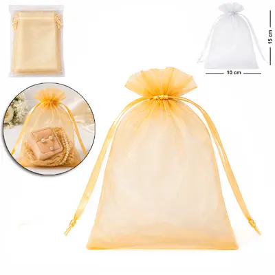 SACO DE ORGANZA DE NYLON TELADO P COM 10 PECAS 10X15CM