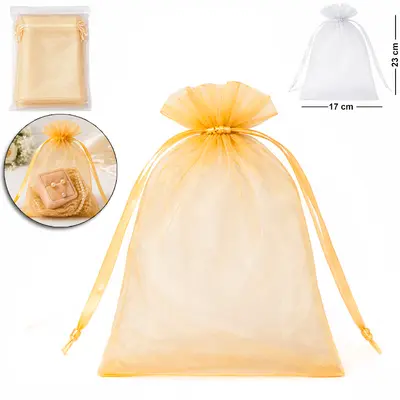SACO DE ORGANZA DE NYLON TELADO M COM 10 PECAS 17X23CM
