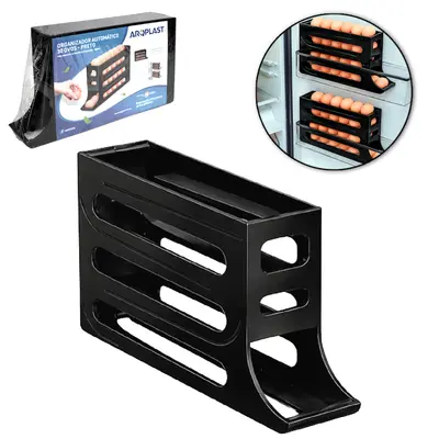 ORGANIZADOR ( PORTA ) PARA 30 OVOS DE PLASTICO QUADRUPLO PRETO 35,9X19,9X7CM