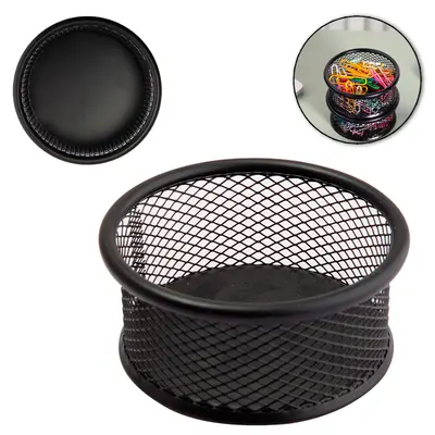 ORGANIZADOR DE MESA DE ESCRITORIO PORTA CLIPS ARAMADO REDONDO PRETO 4X9CM DE Ø