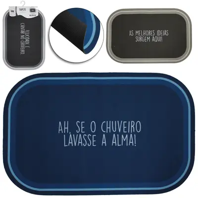 TAPETE DE PISO DE BORRACHA OVAL SUPER ABSORVENTE FRASES 58X38CM