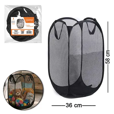 CESTO ORGANIZADOR DE NYLON DOBRAVEL TELADO COM ALCA PRETO 58X36CM