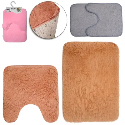 JOGO DE TAPETE DE PISO DE PELUCIA PARA BANHEIRO ANTIDERRAPANTE COM 2 PECAS
